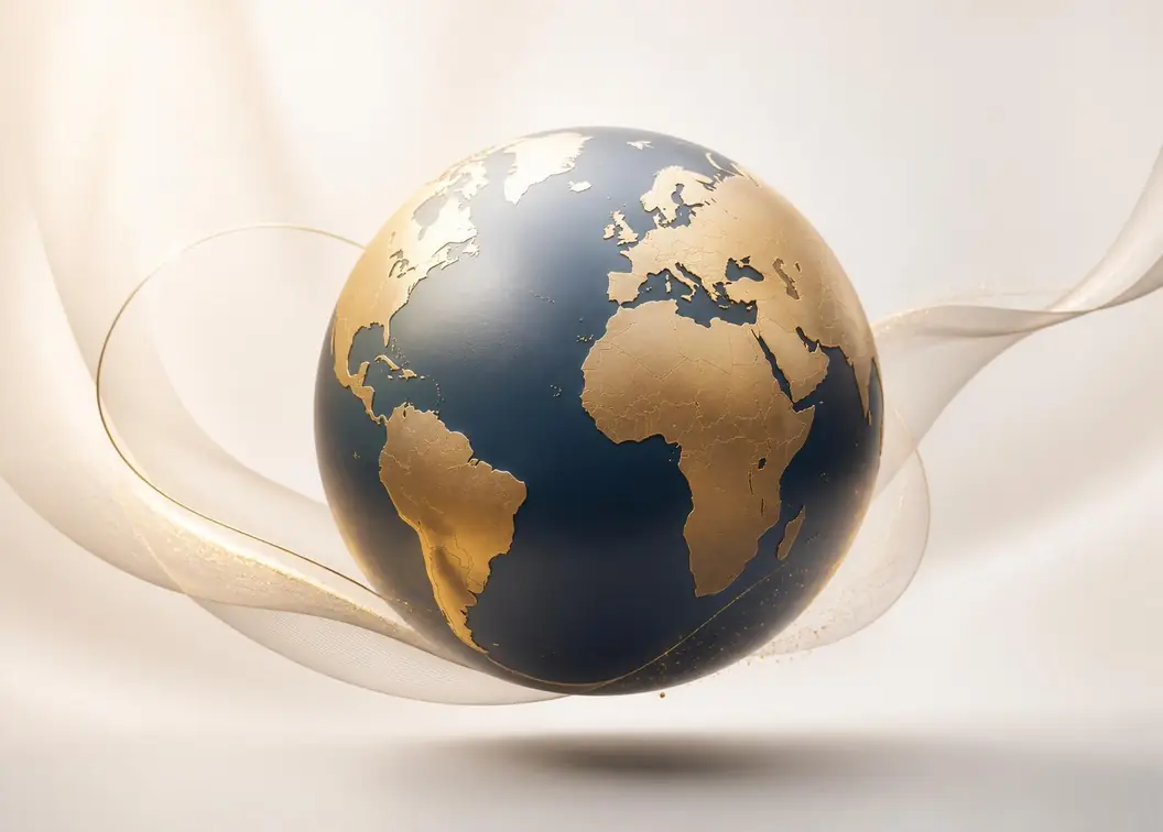 Navy and gold globe representing global NRI wealth advisory